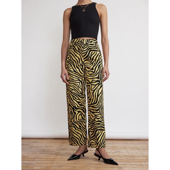 NWT KITRI Janice Yellow Zebra Print Cotton Twill Trousers 6 - Picture 2 of 6